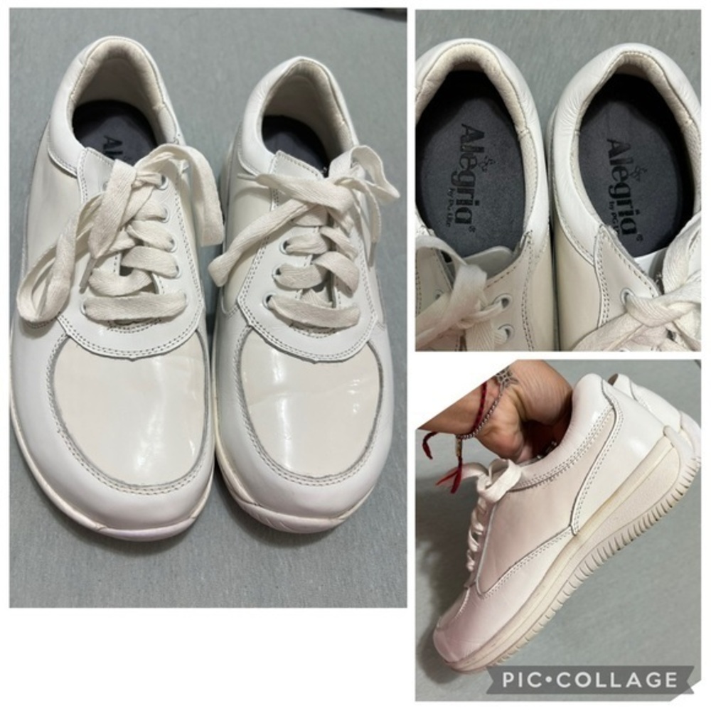 Alegria Cindi Lace Up White Patent Leather Comfort Nursing Shoes Size 38
